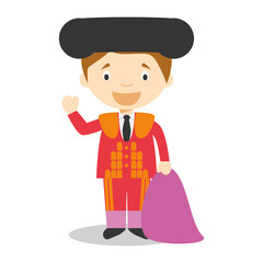 Bullfighter character dressed on red and gold. 