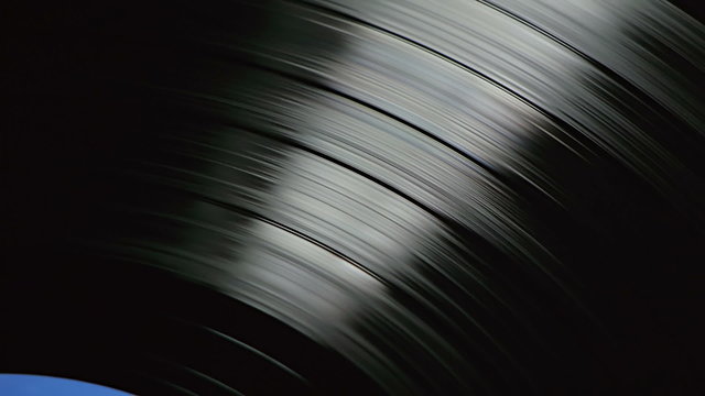 Vinyl Record Seen Close up from above on turntable.