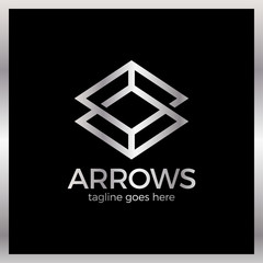 Arrow Rhomb Line Logo. Infinity cube. Royal, luxury, metal silver