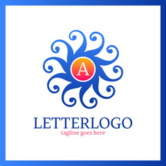 Sun Heart Abstract Logo. Letter A in middle