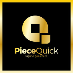Quick Piece - Letter Q Logo. Luxury, royal gold metal