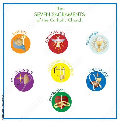 symbols of the seven sacraments of the catholic church color vector