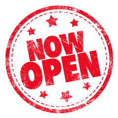 Grunge rubber stamp with text - Now Open