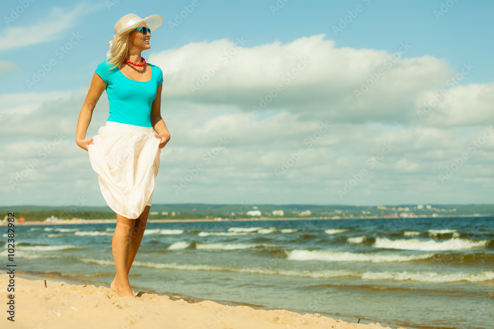 Canvas Prints Beautiful blonde girl on beach, summertime