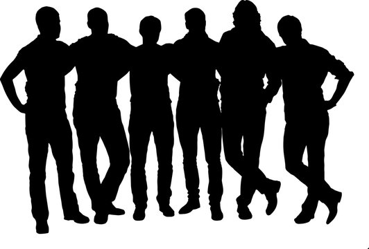 Vector silhouette of a group of people or friends standing