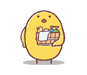 お風呂セットを持つヒヨコ