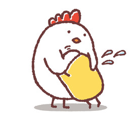 ヒヨコを慰めるニワトリ © TAMAGO POTATO