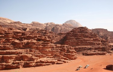 desert and sandstone and red rocks in Wadi Rum desert, Jordan