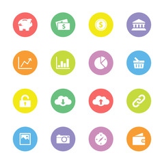 Colorful simple flat icon set 4 on circle - for web design, user interface (ui), infographic and mobile application