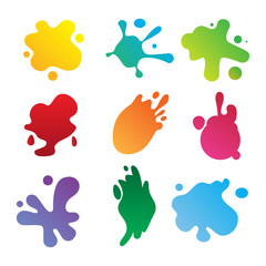 
Разноцветные пятна краски разной формы. Различные изолированные кляксы. Векторная иллюстрация