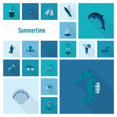 Summer and Beach Simple Flat Icons