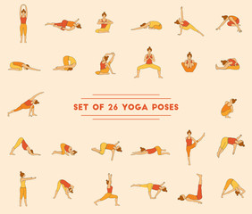 Set of twenty six yoga poses