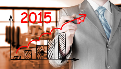 business man drawing growth graph for year 2015