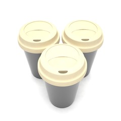 Three paper coffee cups