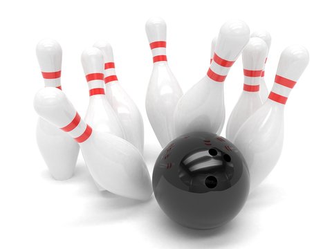 Bowling ball and skittles isolated