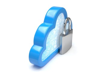 Cloud computing, security concept on white