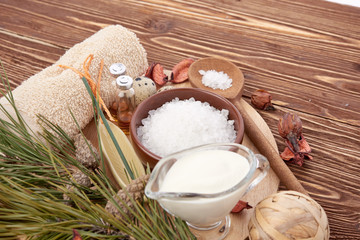 spa stuff on wooden background