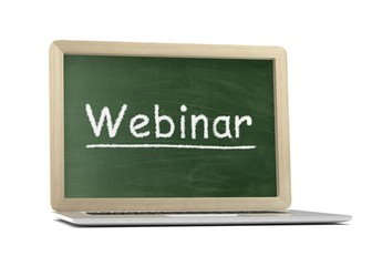  Laptop with chalkboard, webinar, online education concept