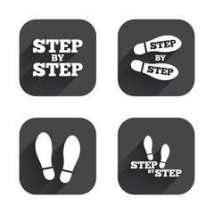 Step icons. Footprint shoes symbols.