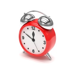 red alarm clock on white