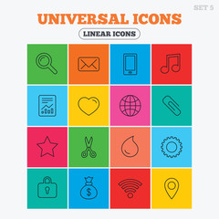 Universal icons. Smartphone, mail and music.