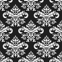 Damask seamless ornament. Traditional pattern. Classic oriental black and white background