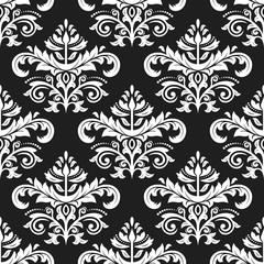 Damask seamless ornament. Traditional pattern. Classic oriental black and white background