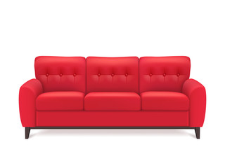 Red Leather Sofa Realistic Illustration