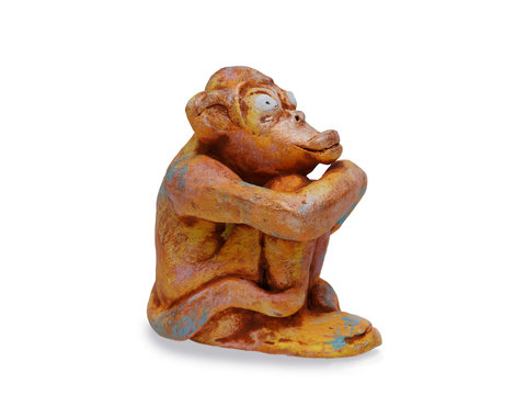 dreamy monkey  from clay pottery isolated on white