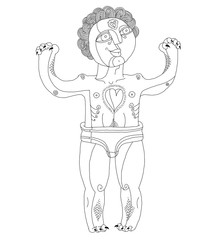 Vector lined black and white illustration of nude man, Adam 
