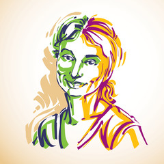 Vector portrait of attractive woman, facial expressions 