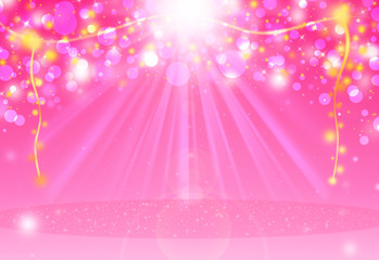 Pink glitter sparkle defocused rays lights bokeh abstract valentime  background.