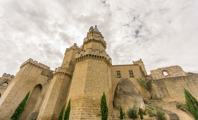 Olite Castle with cloudy sky in Navarra, Spain