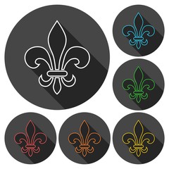 Fleur de lis symbol icons set with long shadow © sljubisa
