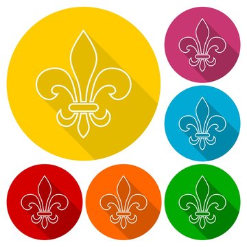 Fleur de lis symbol icons set with long shadow