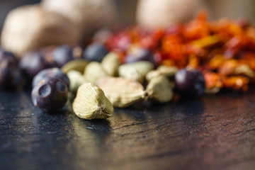 Asian Spices piled on slate