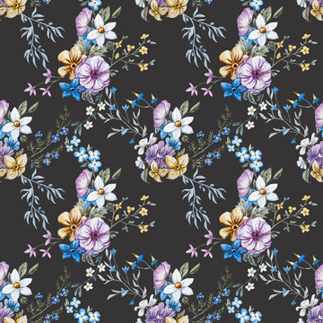 Raster watercolor floral pattern