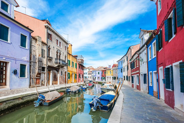 Naklejka na ściany i meble Colorful houses on the famous island Burano, Venice, Italy.