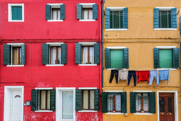 underwear drying on the wall of the house, Venice, Italy