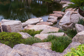 Fototapeta na wymiar Stone path in a Japanese Garden.