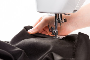 Close-up of working sewing machine