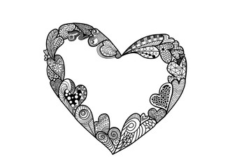 Hand drawn frame of hearts doodles, vector illustration