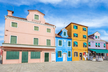 Colorful houses on the famous island Burano, Venice, Italy.