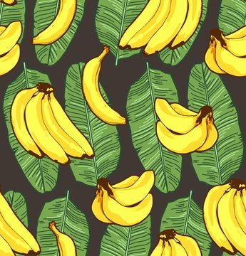 Banana Fruit Leaves Tropical Pattern