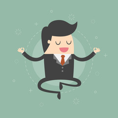 Meditating Businessman. Business Concept Cartoon Illustration.