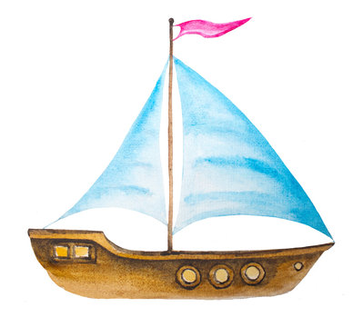watercolor sailing boat symbol. raster