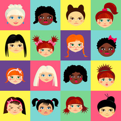 Multinational female face avatar profile heads