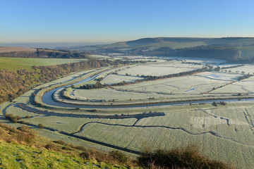Cuckmere valley, South Downs National Park, UK, on a frosty morning