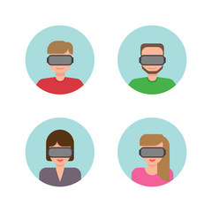 Virtual reality characters design: pretty women and men in virtual reality glasses. Characters illustration set.
