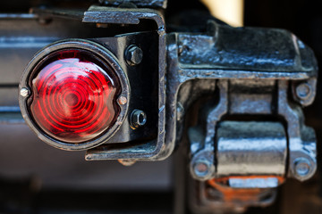 Stoplight retro truck. Taillight car (soft focus). Closeup.